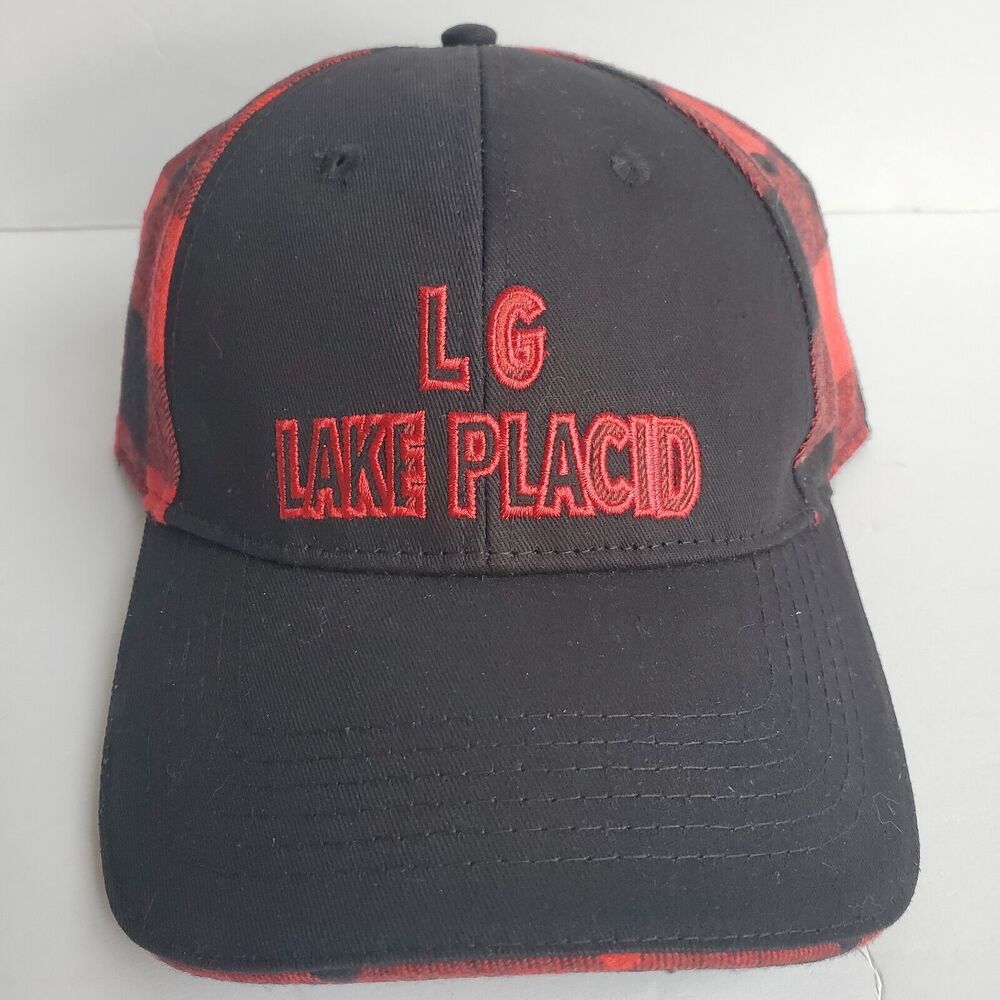 Lake Placid Baseball Hat Cap Red Black Plaid Triangle Sport Headwear One Size